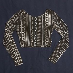 Forever 21 tribal print long sleeve crop top